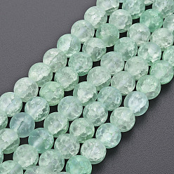 Light Green Crackle Glass Beads Strands, Dyed & Heated, Frosted, Round, Light Green, 8mm, Hole: 1.2mm, about 50~51pcs/strand, 15.35 inch(39cm)
