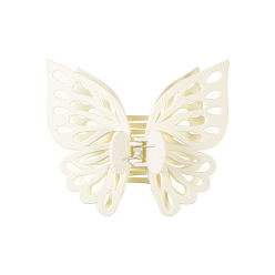 Beige Large Frosted Butterfly Hair Claw Clip, Plastic Hollow Butterfly Ponytail Hair Clip for Women, Beige, 120x130mm