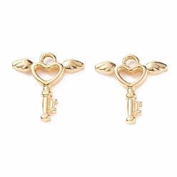 Golden 304 Stainless Steel Pendants, Key with Wings, Golden, 18x18x3mm, Hole: 2.5mm
