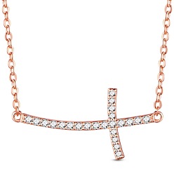 Rose Gold SHEGRACE Fashion 925 Sterling Silver Pendant Necklace, Micro Pave Grade AAA Cubic Zirconia Sideways Cross Links, Rose Gold, 15.7 inch(40cm)