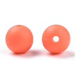Corail Perles de silicone écologiques de qualité alimentaire, ronde, corail, 8~10mm, Trou: 1~2mm