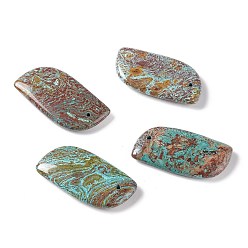 Turquoise Pendants de pierres gemmes naturelles, feuille, teints et chauffée, turquoise, 45~47x25~25.5x6~8mm, Trou: 1.6mm