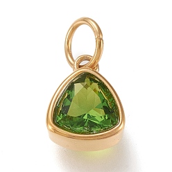 Olive Drab Vacuum Plating 304 Stainless Steel Cubic Zirconia Pendant, Triangle, Golden, Olive Drab, 12.5x9.5x5mm, Hole: 5mm