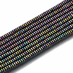 Plaqué Multicolore Brins de perles d'hématite synthétiques non magnétiques électrolytiques arc-en-ciel, Plat rond / disque, multi-couleur plaquée, 2x1mm, Trou: 0.8mm, Environ 450~456 pcs/chapelet, 15.75 pouces~15.94 pouces (40cm~40.5cm)