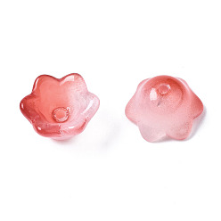 Rouge Indien Perles de verre transparentes peintes à la bombe à deux tons, fleur, rouge indien, 7x11.5x11.5mm, Trou: 1.2mm