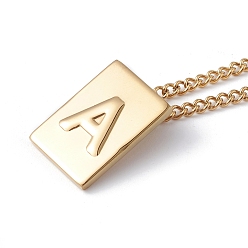 Letter A Titanium Steel Initial Letter Rectangle Pendant Necklace for Men Women, Golden, Letter.A, 18.11~18.5 inch(46~47cm)