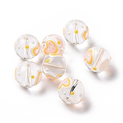 Corazón Perlas de vidrio transparentes, con esmalte, rondo, oro, patrón del corazón, 11.5~12x11 mm, agujero: 1.5~1.6 mm