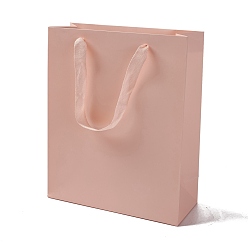 Pink Kraft Paper Bags, with Ribbon Handles, Gift Bags, Shopping Bags, Rectangle, Pink, 28x23x9.7cm; Fold: 28x23x0.4cm