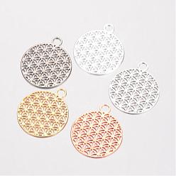 Mixed Color Brass Pendants, Filigree Pendants, Flat Round, Mixed Color, 23.5x20x0.6mm, Hole: 3mm