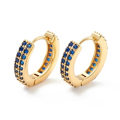 Blue Cubic Zirconia Chunky Hinged Huggie Hoop Earrings for Women, Real 18K Gold Plated Brass Jewelry, Cadmium Free & Nickel Free & Lead Free, Blue, 18.5x4mm, Pin: 1mm