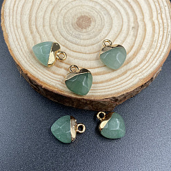 Green Aventurine Natural Green Aventurine Charms, with Golden Tone Metal Loops, Heart, 14x10mm