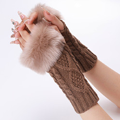 Camel Polyacrylonitrile Fiber Yarn Knitting Fingerless Gloves, Fluffy Winter Warm Gloves with Thumb Hole, Camel, 200~260x125mm