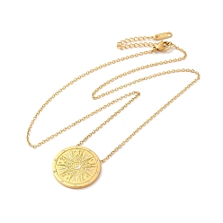 Sun 304 Stainless Steel Flat Round Pandant Necklace for Women, Golden, Sun, 20.94 inch(53.2cm)