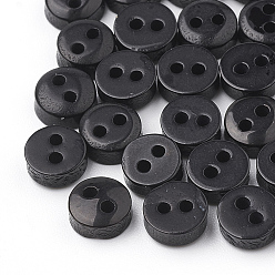 Black DIY Handcraft Buttons For Dolls Clothes, Flat Round, Resin Button, Black, 6mm