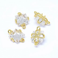 Real 18K Gold Plated Brass Micro Pave Cubic Zirconia Links, Square, Clear, Real 18K Gold Plated, 10x7x4mm, Hole: 0.8mm