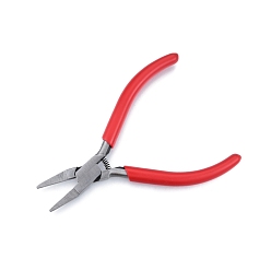 Stainless Steel Color 55# Steel Flat Nose Pliers, 5 Inch Mini Jewelry Pliers, with Red Handle, Stainless Steel Color, 13.25x8.5x1.15cm