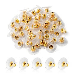 Oro Tuercas de oreja de latón, pendientes de embrague con almohadilla de plástico, para estabilizar pendientes de poste pesados, dorado, 11x11x6.5 mm, agujero: 1 mm