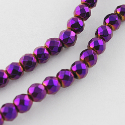 Purple Plated Non-magnetic Synthetic Hematite Beads Strands, Grade A, Faceted, Round, Purple Plated, 2x2mm, Hole: 1mm