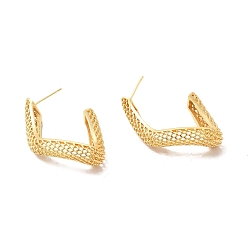 Real 18K Gold Plated Rack Plating Brass Hollow Out Twist Stud Earrings for Women, Lead Free & Cadmium Free, Real 18K Gold Plated, 41.5x29mm, Pin: 0.8mm