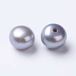 Slate Blue Natural Cultured Freshwater Pearl Beads, Dyed, Half Drilled, Round, Slate Blue, 5~5.5x4.5mm, Hole: 0.9mm