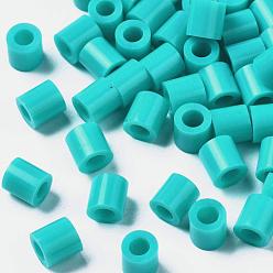 Turquoise Medio Perlas de fusibles pe, perlas melty bricolaje, tubo, medio turquesa, 5x5 mm, Agujero: 3 mm, sobre 8000 unidades / 500 g