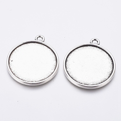Antique Silver Alloy Pendant Cabochon Settings, Plain Edge Bezel Cups, DIY Findings for Jewelry Making, Flat Round, Antique Silver, Lead Free and Cadmium Free and Nickel Free, 34.5x30x2.5mm, Hole: 3mm, Tray: 27mm