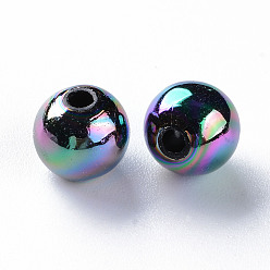 Noir Perles acryliques opaques, de couleur plaquée ab , ronde, noir, 8x7mm, Trou: 2mm, environ1745 pcs / 500 g