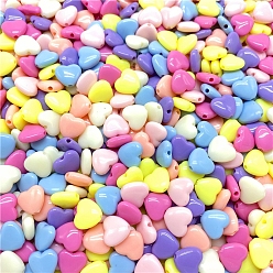Mixed Color Opaque Acrylic Beads, Heart, Mixed Color, 9mm, 50pcs/bag