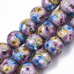 Orchid Handmade Lampwork Beads Strands, Inner Flower, Round, Orchid, 11.5~12.5x10.5~11.5mm, Hole: 1.4mm, about 45pcs/Strand, 19.69 inch~20.08 inch