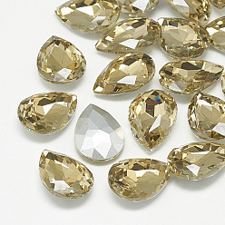 Coffee Pointed Back Glass Rhinestone Cabochons, Back Plated, Faceted, teardrop, Coffee, 10x7x4mm