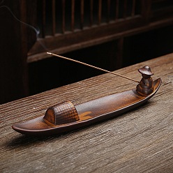 Sienna Porcelain Incense Burners, Boat Incense Holder for Sticks, Home Office Teahouse Zen Buddhist Supplies, Sienna, 256x43x54mm