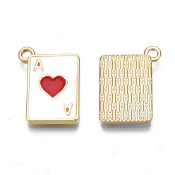Red Rack Plating Alloy Enamel Pendants, Light Gold, Cadmium Free & Nickel Free & Lead Free, Playing Cards Ace of Hearts, Red, 19x14x2mm, Hole: 1.6mm
