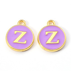 Letter Z Golden Plated Alloy Enamel Charms, Enamelled Sequins, Flat Round with Letter, Medium Purple, Letter.Z, 14x12x2mm, Hole: 1.5mm