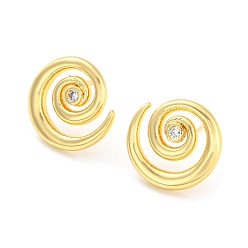 Real 18K Gold Plated Rack Plating Brass Vortex Stud Earrings, with Cubic Zirconia, Long-Lasting Plated, Lead Free & Cadmium Free, Real 18K Gold Plated, 15x14mm
