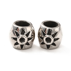 Antique Silver 316 Surgical Stainless Steel European Beads, Large Hole Beads, Column with Flower, Antique Silver, 9.5x9mm, Hole: 6mm