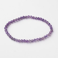 Améthyste Naturelles améthyste perle ronde bracelets extensibles, 54.5 mm, bourrelet: 4~5 mm