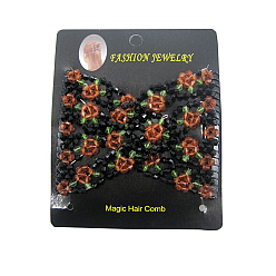 Orange Iron Hair Bun Makers, Stretch Double Hair Combs, with Glass Beads, Orange, 90x75mm
