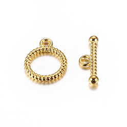 Golden Tibetan Style Alloy Toggle Clasps, Cadmium Free & Nickel Free & Lead Free, Golden, Ring: 13x16mm, Bar :6x18mm, Hole: 2mm.
