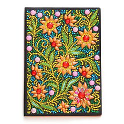 Flower DIY Diamond Painting Notebook Kits, including PU Leather Book, Resin Rhinestones, Diamond Sticky Pen, Tray Plate and Glue Clay, Flower Pattern, 210x150mm, 50 pages/book