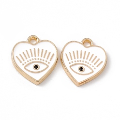 White Alloy Enamel Pendants, Golden, Heart with Eye Charm, White, 14.5x13x1.5mm, Hole: 1.6mm