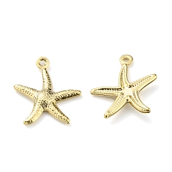 Real 24K Gold Plated Brass Pendants, Long-Lasting Plated, Starfish, Real 24K Gold Plated, 17.5x15.5x2.5mm, Hole: 1mm