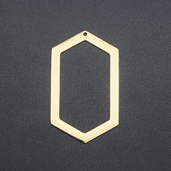 Golden 201 Stainless Steel Open Back Bezel Big Pendants, For DIY UV Resin, Epoxy Resin, Pressed Flower Jewelry, Laser Cut, Hexagon, Golden, 52x31x1mm, Hole: 1.8mm