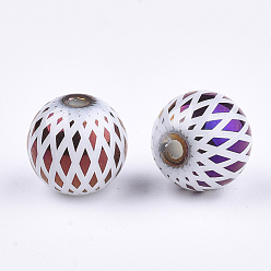 Indigo Electroplate Glass Beads, Round with Rhombus Pattern, Indigo, 8~8.5mm, Hole: 1.5mm