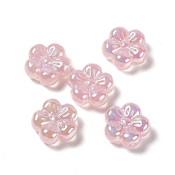 Pink Placage uv perles de fleurs acryliques irisées arc-en-ciel, 5 pétale de fleur de prunier, rose, 22x23x10mm, Trou: 3.5mm