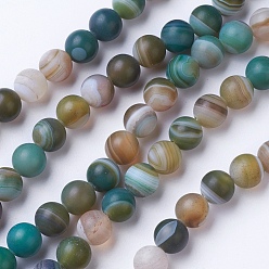 Colorful Natural Grade A Striped Agate/Banded Agate Beads Strands, Dyed & Heated, Frosted, Round, Colorful, 8~8.5mm, Hole: 1.2mm, about 39pcs/strand, 14.56 inch(37cm)