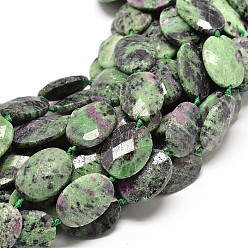 Ruby in Zoisite Natural Ruby in Zoisite Beads Strands, Faceted Oval, 25x18x7mm, Hole: 1mm, about 15pcs/strand, 16 inch
