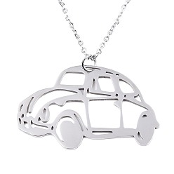 Stainless Steel Color 201 Stainless Steel Car Pendant Necklace with Cable Chains for Men Women, Stainless Steel Color, 17.5 inch~17.9 inch(44.5~45.5cm)