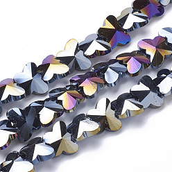 Black Electroplate Glass Beads, AB Color Plated, Faceted, Butterfly, Black, 12x14.5x7.5mm, Hole: 1mm