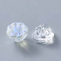 Clair AB Perles de verre peintes par pulvérisation transparent, de couleur plaquée ab , pod lotus, clair ab, 11x10.5x8mm, Trou: 1mm