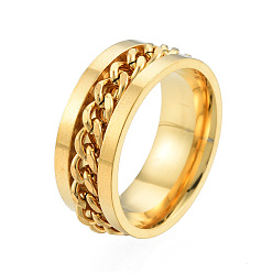 Light Gold 201 Stainless Steel Curb Chain Finger Ring for Women, Light Gold, Inner Diameter: 17mm